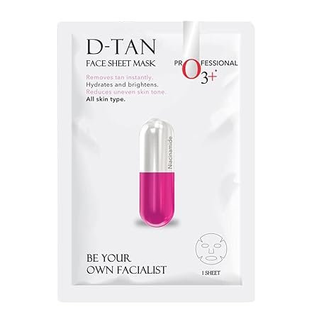 O3+ Facialist D-TAN Face Sheet Mask with Niacinamide for Hydrating & Glowing Skin | best skin care products | Reduces Dark Spots, Acne Scars, and Uneven Skin Tone with D-tan face sheet mask (30g) - All Skin Types