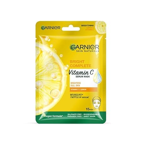 Garnier Skin Naturals, face mask skin care, Hydrating, Brightening & Anti-Dark Spots, Bright Complete, 1 pc, 28g