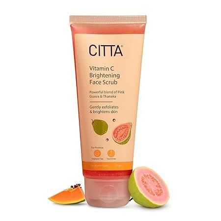 CITTA Vitamin C Brightening Face Scrub For Men & Women | Gently Exfoliating face scrub & De-tans Dull Skin | Promotes Cell Turnover | Non-Drying & Non-Abrasive Formula | Power Blend Of Natural Fruit Enzymes | For Daily Use For All Skin Types | 50 gm