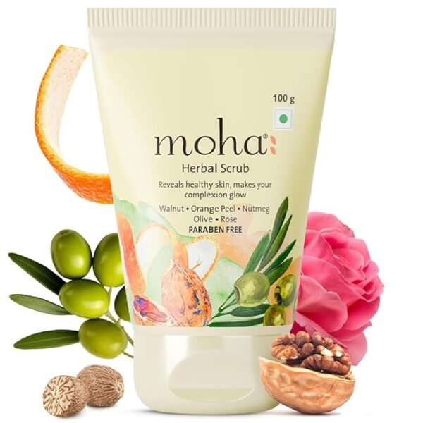 Moha: Herbal Face Scrub for women (100 GM) | Gentle Blend of Walnut, Orange Peel & Olive Oil for Radiant Skin Brightening & Exfoliation | Effective for All Skin Types (Pack of 1)