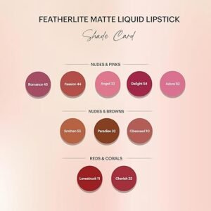 Parul Garg Beauty best lipstick brand Featherlite Matte Liquid Lipstick | High-Pigment, Long-Wear & Non-Drying | Lightweight & Transfer-Proof | 100% Vegan & Clean Beauty (Romance, 2.5 ml)