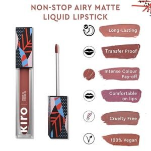 Kiro Non-Stop Airy Matte nude lipstick shades - Sunset Nude (Pinkish Nude), 5ml | Super-Pigmented, Long-Lasting & Hydrating | Waterproof, Smudge-Proof, Lightweight | Infused with Avocado & Apricot Oil for Irresistible Lips