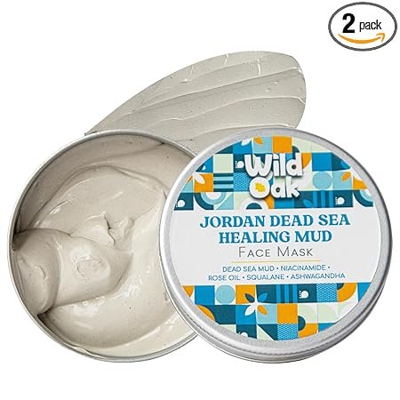 WildOak Dead Sea Mud Face Mask for glowing skin | Detox & Purifying Clay Mask with Niacinamide & Alpha Arbutin | Fights Blackheads, Blemishes & Aging | Tan Removal & Brightening | Evens Tone & Hydrates Skin | 100g