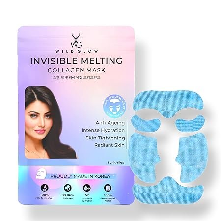 WILDGLOW Invisible Melting Collagen peel off mask for Glowing Skin | Hydrating & Anti-Aging Korean Skincare for Wrinkle Reduction, & Skin Tightening | For Women & Men | All Skin Types | 1 Unit: 6 Patches