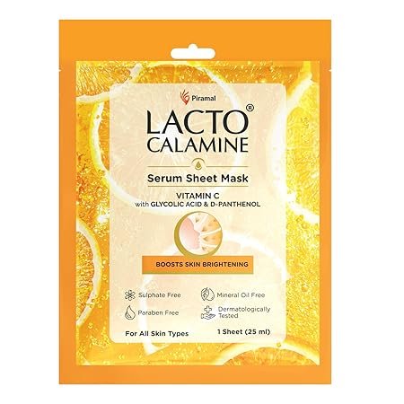 Lacto Calamine Vitamin C Face Sheet Mask | best face moisturizer | Instant Hydration |Glycolic Acid & D-Panthenol|30 g